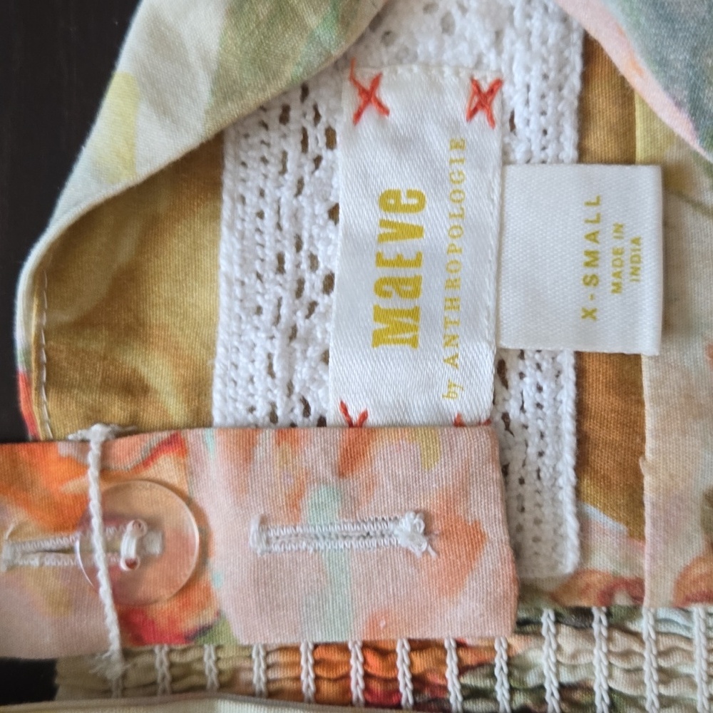 Anthropologie Maeve Floral Smocked Adjustable Cami Yellow/Orange Motif EUC - XS - Picture 9 of 12